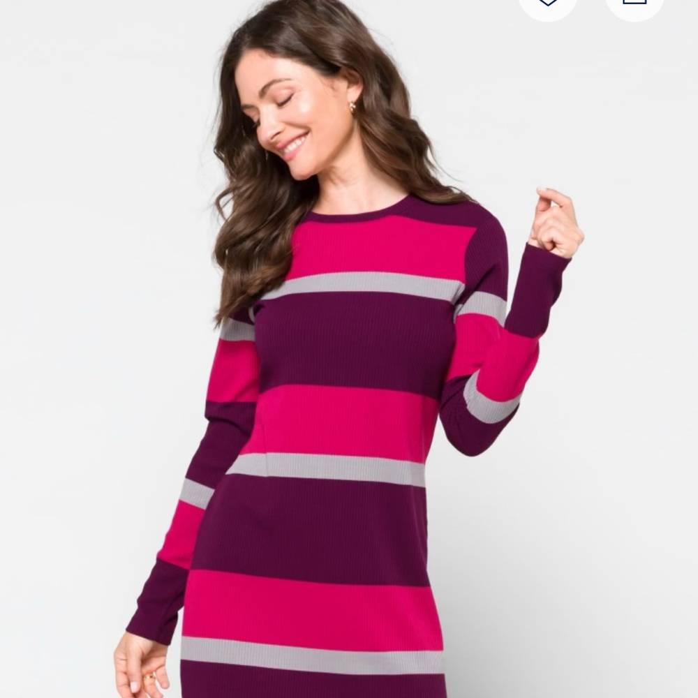 Sanctuary Fuchsia and Plum Striped Long Sleeve Dress